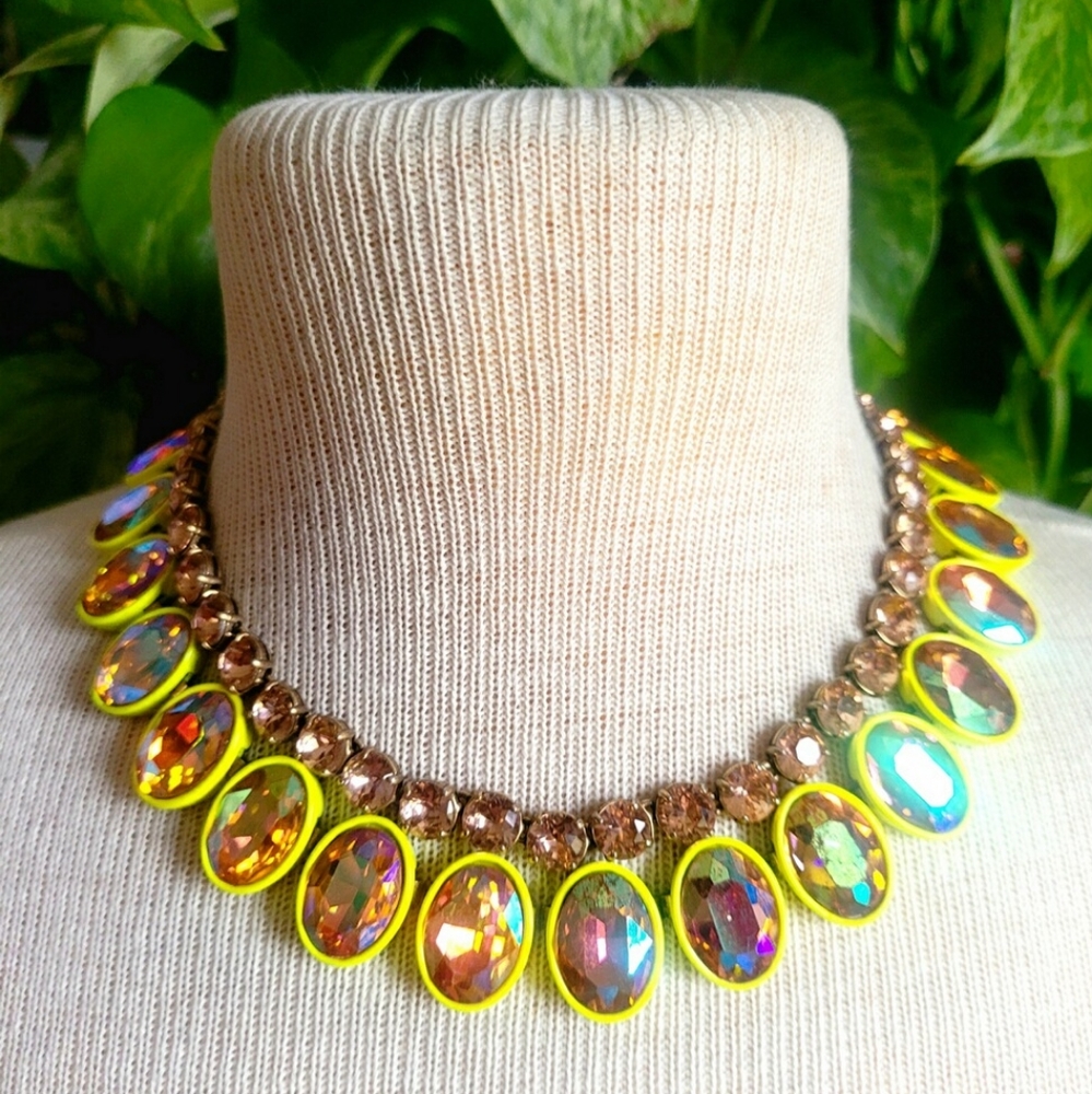 J. Crew Brulee Double Strand Neon Yellow Statement Necklace, A Show Stopper